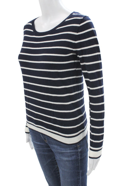 J Crew Women Pullover Sweater Blue Striped Scoop Neck Long Sleeve Size 2XS