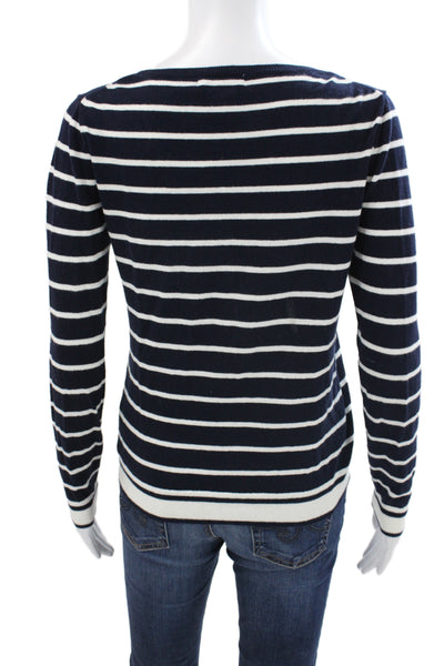 J Crew Women Pullover Sweater Blue Striped Scoop Neck Long Sleeve Size 2XS