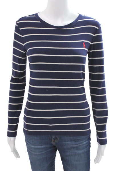 Ralph Lauren Sport Womens Jersey Blue Striped Round Neck Long Sleeve Size S