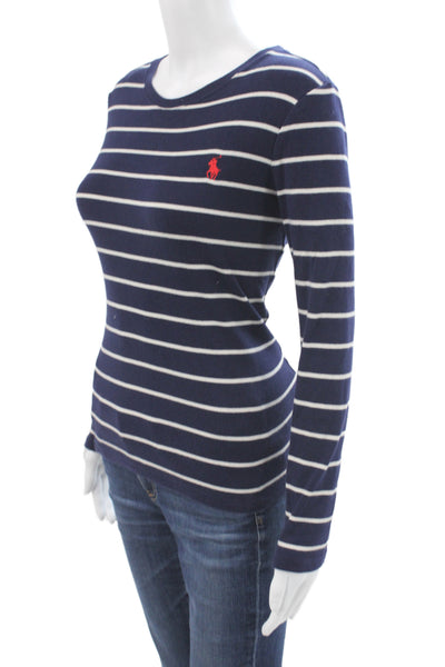 Ralph Lauren Sport Womens Jersey Blue Striped Round Neck Long Sleeve Size S