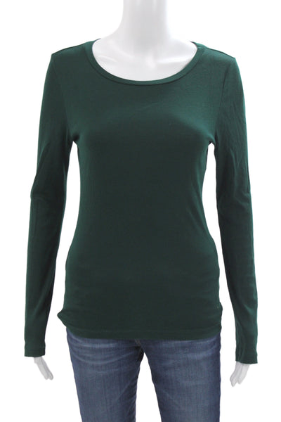 J Crew Womens Long Sleeve Scoop Neck Basic T Shirt Green Cotton Size S