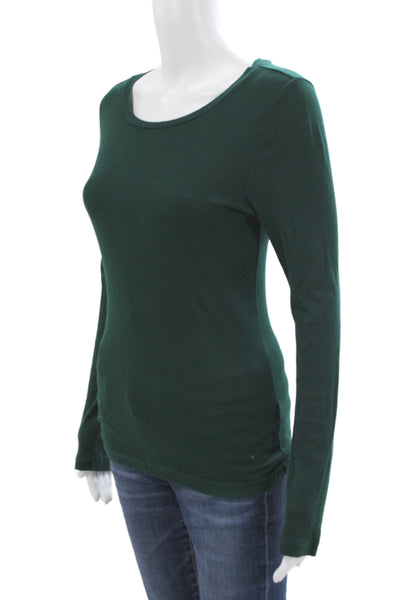 J Crew Womens Long Sleeve Scoop Neck Basic T Shirt Green Cotton Size S