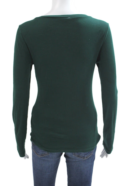 J Crew Womens Long Sleeve Scoop Neck Basic T Shirt Green Cotton Size S