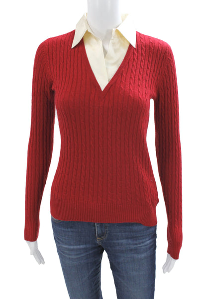 Lauren Ralph Lauren Women Pullover Sweater Red Silk Collared Solid Size XS
