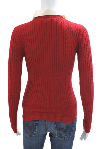 Lauren Ralph Lauren Women Pullover Sweater Red Silk Collared Solid Size XS