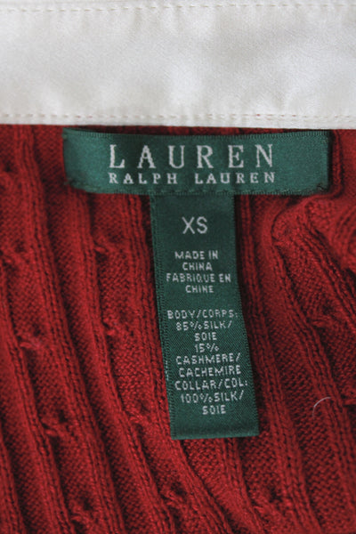 Lauren Ralph Lauren Women Pullover Sweater Red Silk Collared Solid Size XS
