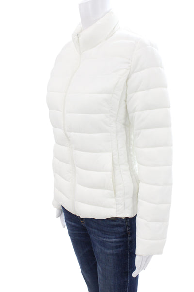 Love Tree Women Puffer Jacket White Nylon Zip Long Sleeve Size S