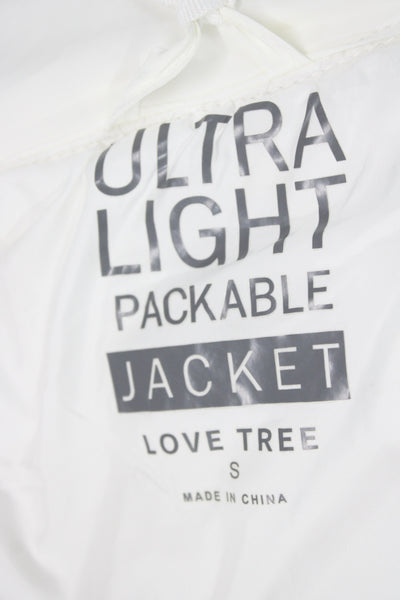 Love Tree Women Puffer Jacket White Nylon Zip Long Sleeve Size S