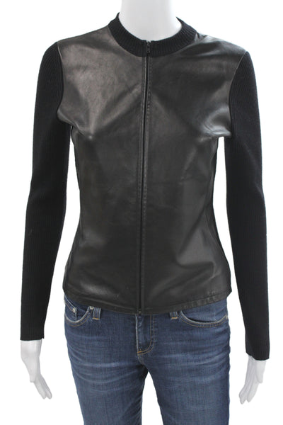Banana Republic Women Black Leather Basic Jacket Zip Long Sleeve Size XS