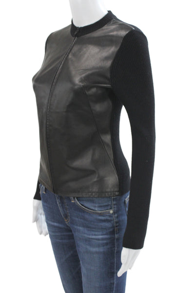Banana Republic Women Black Leather Basic Jacket Zip Long Sleeve Size XS