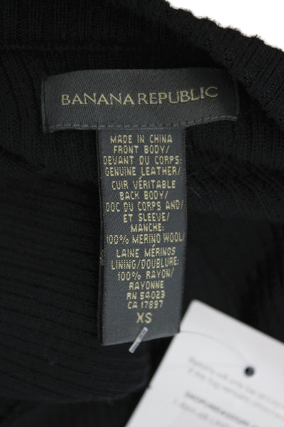 Banana Republic Women Black Leather Basic Jacket Zip Long Sleeve Size XS