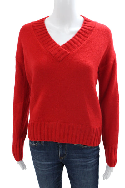 Jason Wu Women Red Cashmere V-Neck Pullover Size S