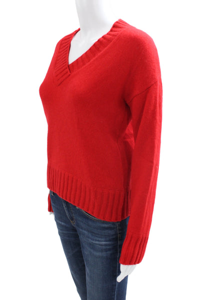 Jason Wu Women Red Cashmere V-Neck Pullover Size S