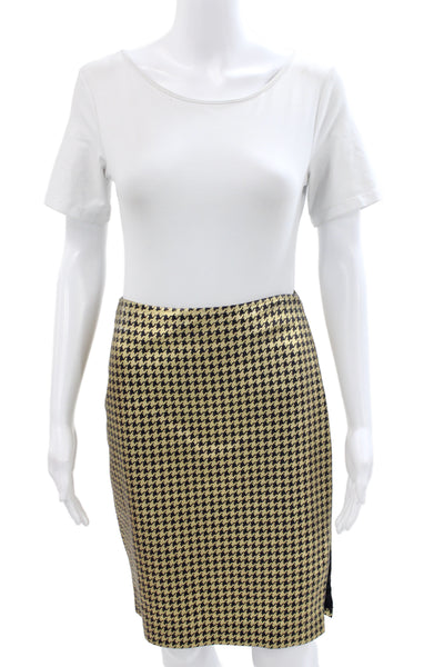 Ralph Lauren Black Label Women Black Leather Geometric Pencil Skirt Knee Size 2