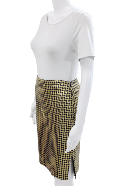 Ralph Lauren Black Label Women Black Leather Geometric Pencil Skirt Knee Size 2