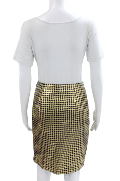 Ralph Lauren Black Label Women Black Leather Geometric Pencil Skirt Knee Size 2