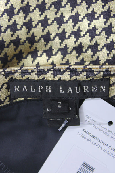 Ralph Lauren Black Label Women Black Leather Geometric Pencil Skirt Knee Size 2