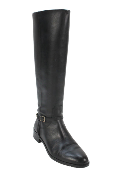 Essex Lane Womens Side Zip Block Heel Leather Knee High Boots Black Size 8M