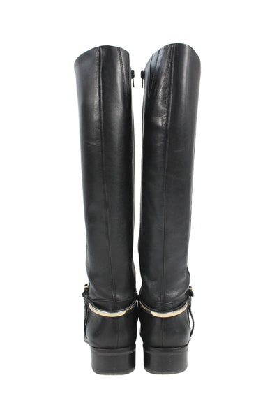 Essex Lane Womens Side Zip Block Heel Leather Knee High Boots Black Size 8M