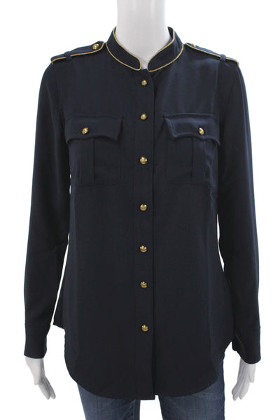 Lauren Ralph Lauren Womens Blue Collared Button Basic Blouse Long Sleeve Size S