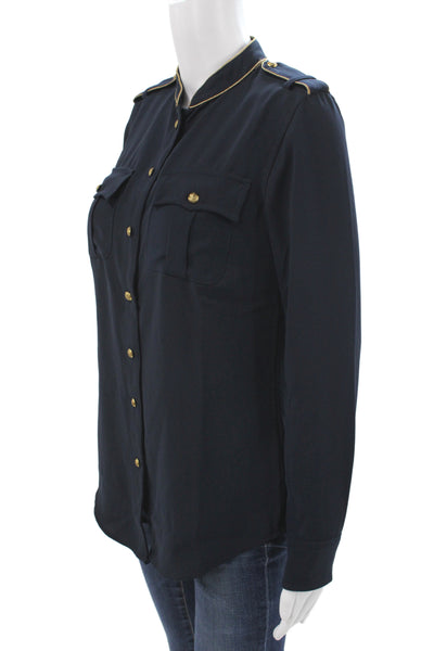 Lauren Ralph Lauren Womens Blue Collared Button Basic Blouse Long Sleeve Size S