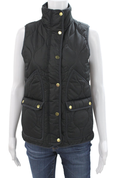 J Crew Women Black Puffer Vest Snap Closure Polyester Sleeveless Size 2XS