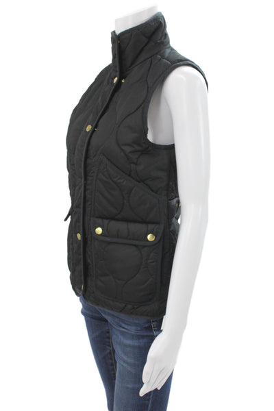 J Crew Women Black Puffer Vest Snap Closure Polyester Sleeveless Size 2XS