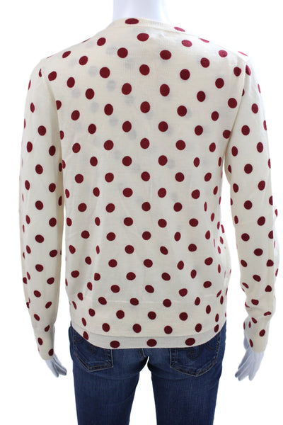J Crew Women Cardigan Ivory Polka Dot 100% Merino Wool Button Crewneck Size S