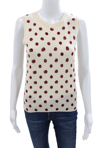 J Crew Women Cardigan Ivory Polka Dot 100% Merino Wool Button Crewneck Size S