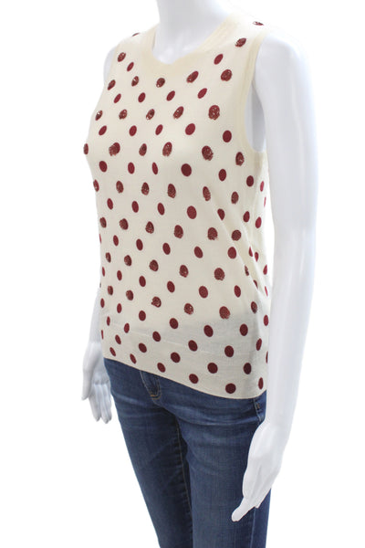 J Crew Women Cardigan Ivory Polka Dot 100% Merino Wool Button Crewneck Size S