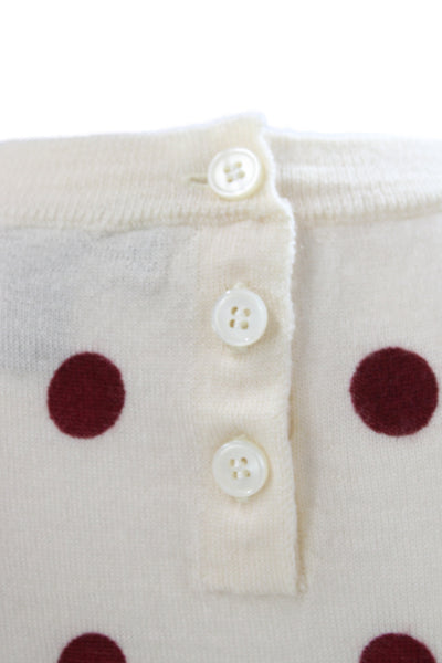 J Crew Women Cardigan Ivory Polka Dot 100% Merino Wool Button Crewneck Size S