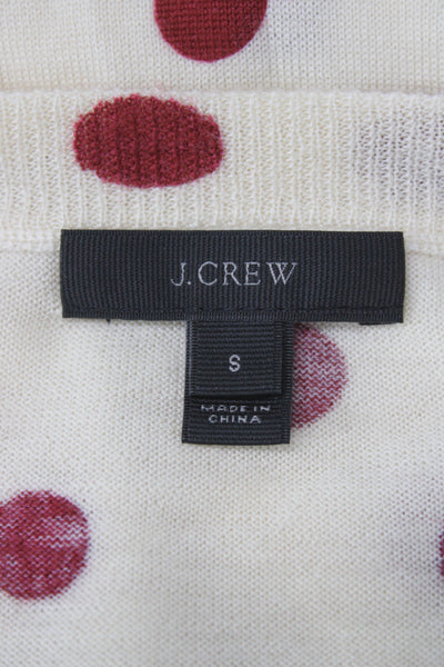 J Crew Women Cardigan Ivory Polka Dot 100% Merino Wool Button Crewneck Size S