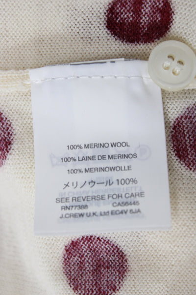 J Crew Women Cardigan Ivory Polka Dot 100% Merino Wool Button Crewneck Size S