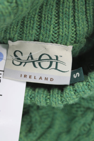 Saol Ireland Women Green Wool Argyle Turtleneck Pullover Irish Size S
