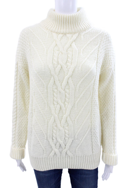Saol Ireland Women Merino Wool Turtleneck Sweater Ivory Irish Pullover Size S