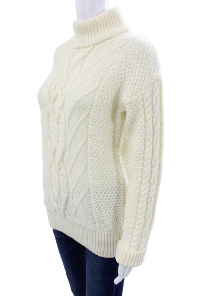 Saol Ireland Women Merino Wool Turtleneck Sweater Ivory Irish Pullover Size S