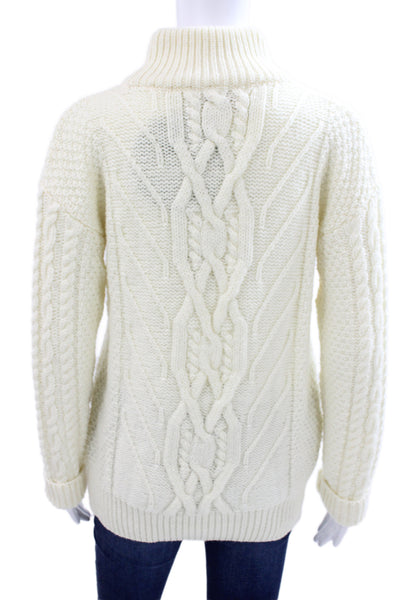 Saol Ireland Women Merino Wool Turtleneck Sweater Ivory Irish Pullover Size S