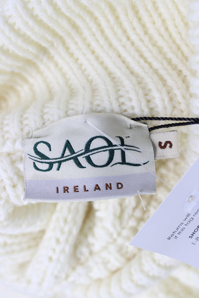 Saol Ireland Women Merino Wool Turtleneck Sweater Ivory Irish Pullover Size S