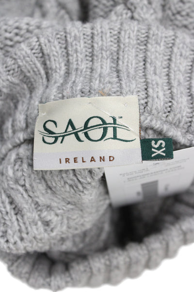 Saol Ireland Women Pullover Sweater Gray Turtleneck Merino Wool Argyle Size XS