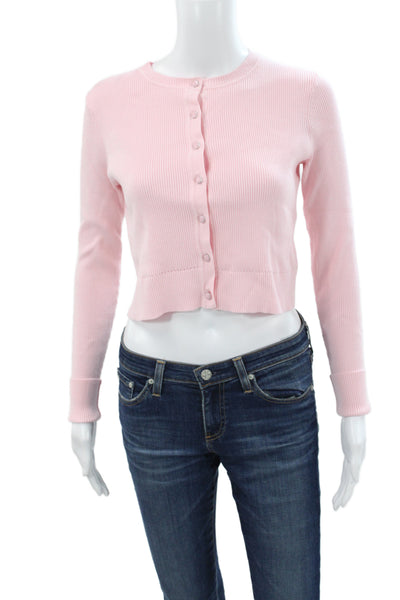 Toccin Women Cardigan Pink Acrylic Round Neck Long Sleeve Size XS