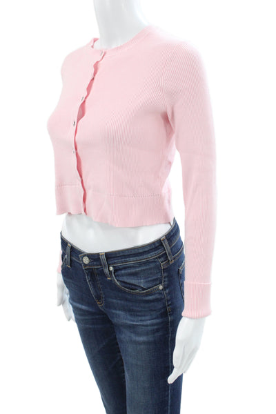 Toccin Women Cardigan Pink Acrylic Round Neck Long Sleeve Size XS