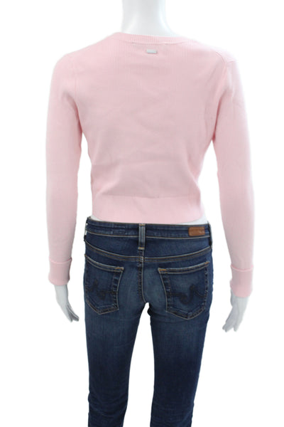 Toccin Women Cardigan Pink Acrylic Round Neck Long Sleeve Size XS