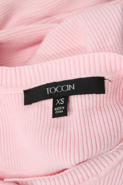 Toccin Women Cardigan Pink Acrylic Round Neck Long Sleeve Size XS