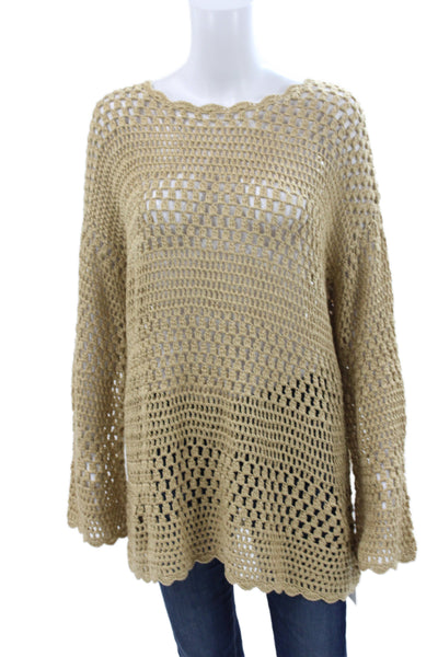 Show Me Your Mumu Women Beige Boho Pullover Round Neck Long Sleeve Size XS