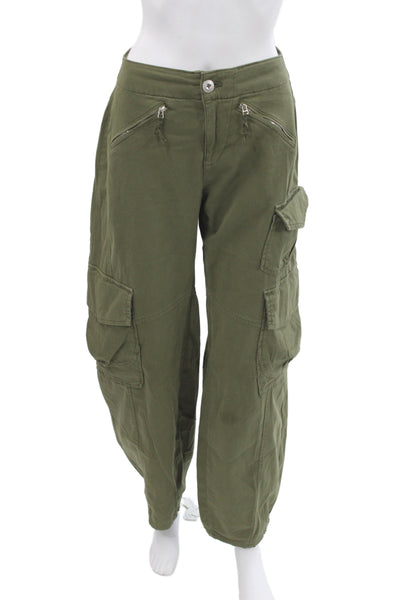 Pilcro Anthropologie Women Cargo Pants Green 97% Cotton Button Size 24
