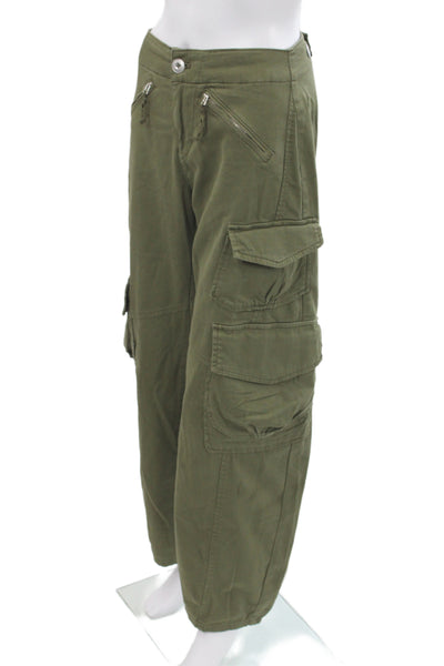 Pilcro Anthropologie Women Cargo Pants Green 97% Cotton Button Size 24