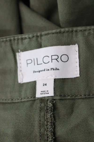 Pilcro Anthropologie Women Cargo Pants Green 97% Cotton Button Size 24