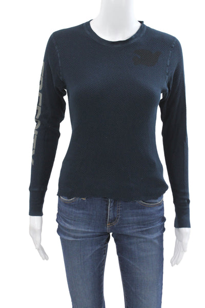 FREE CITY Womens Basic Blue Long Sleeve Crew Neck T-Shirt Size S