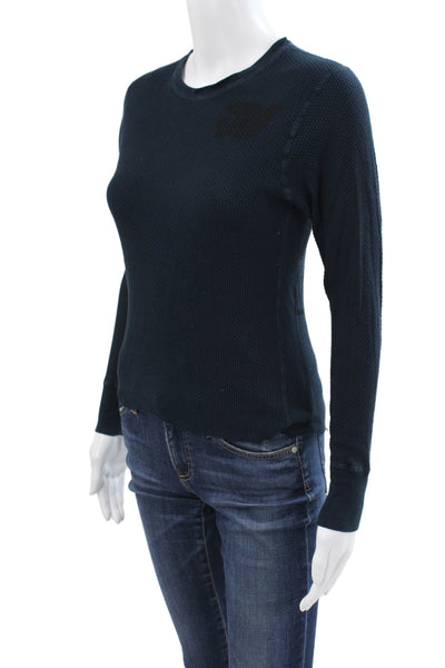 FREE CITY Womens Basic Blue Long Sleeve Crew Neck T-Shirt Size S