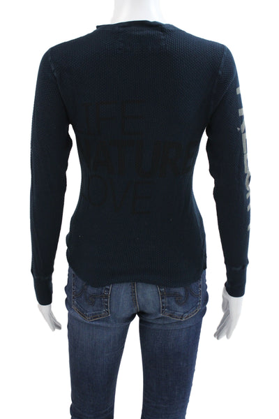 FREE CITY Womens Basic Blue Long Sleeve Crew Neck T-Shirt Size S